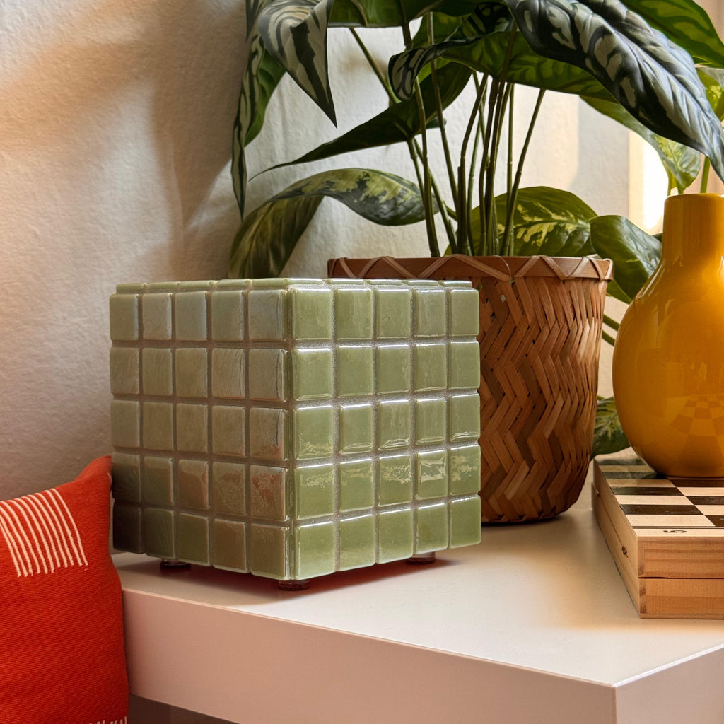 Mosaic Cube Lamp (Green) - Handmade Ambient Light