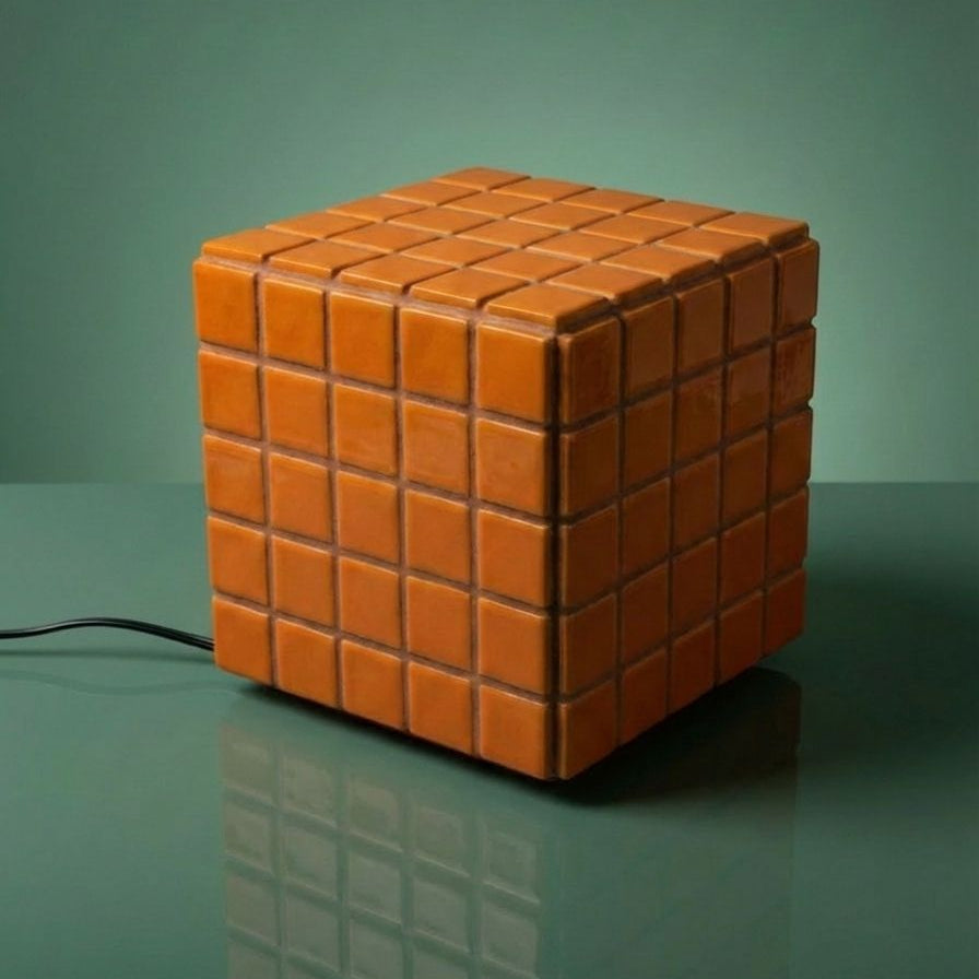 Mosaic Cube Lamp (Orange) – Handmade Ambient Light