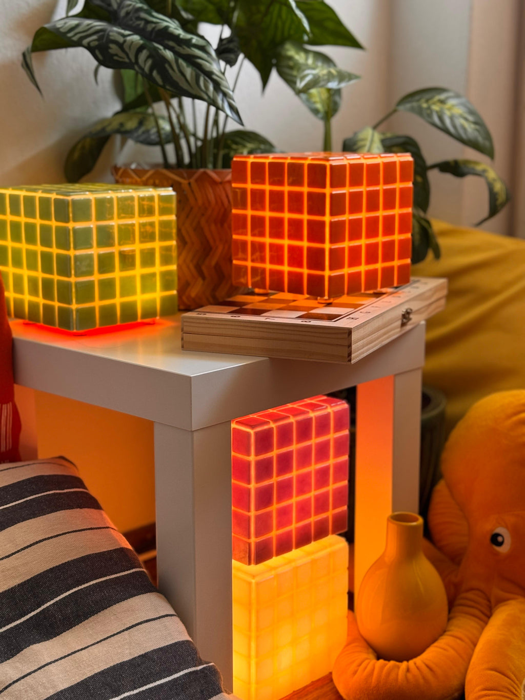 Mosaic Cube Lamp (Orange) – Handmade Ambient Light