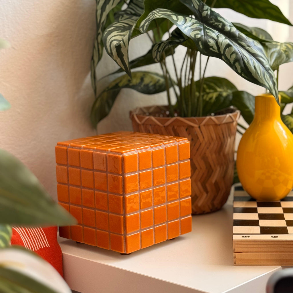 Mosaic Cube Lamp (Orange) – Handmade Ambient Light