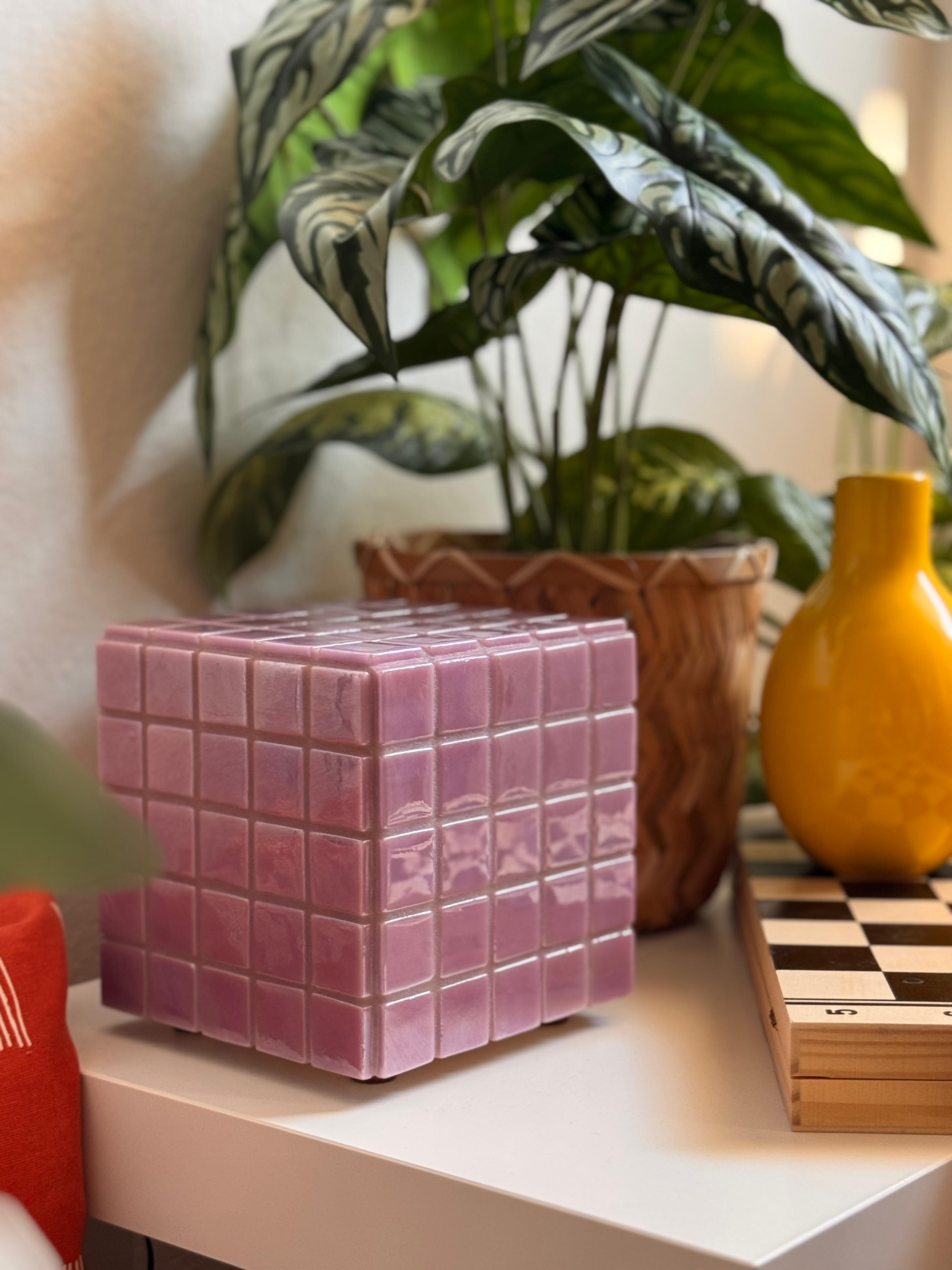 Mosaic Cube Lamp (Purple) - Handmade Ambient Light
