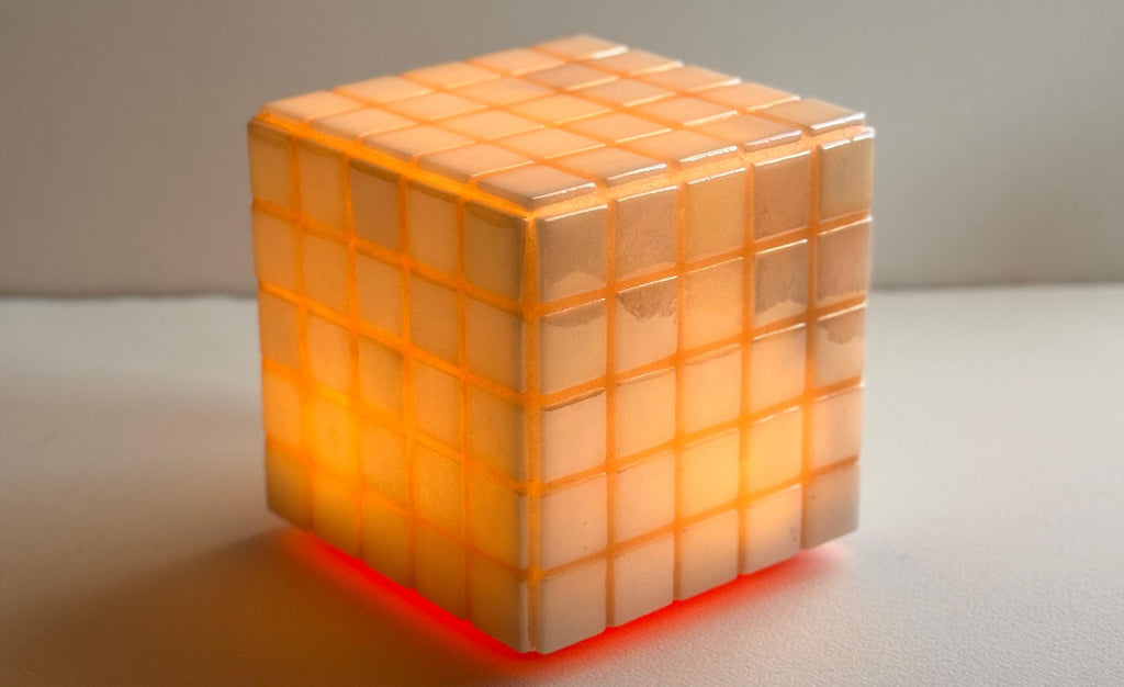 Mosaic Cube Lamp (Beige) - Handmade Ambient Light
