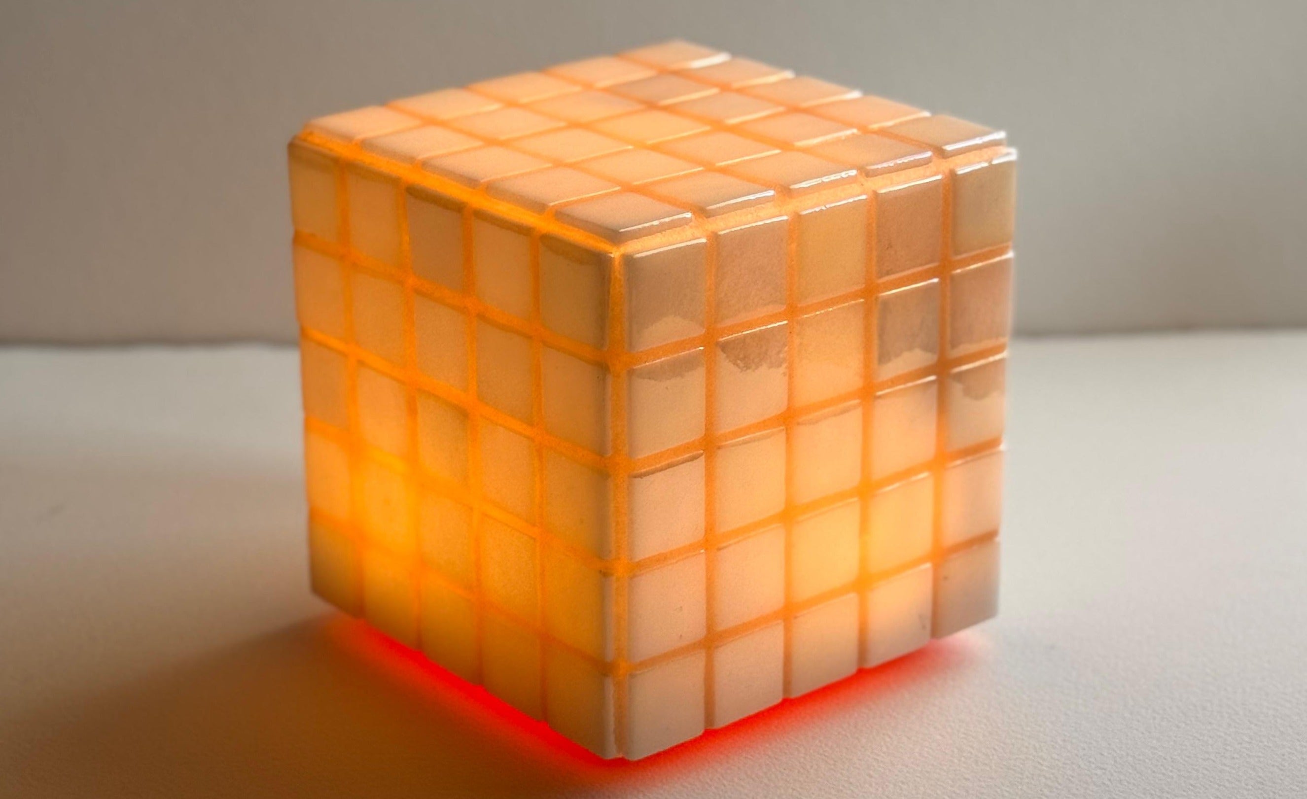 Mosaic Cube Lamp (Beige) - Handmade Ambient Light