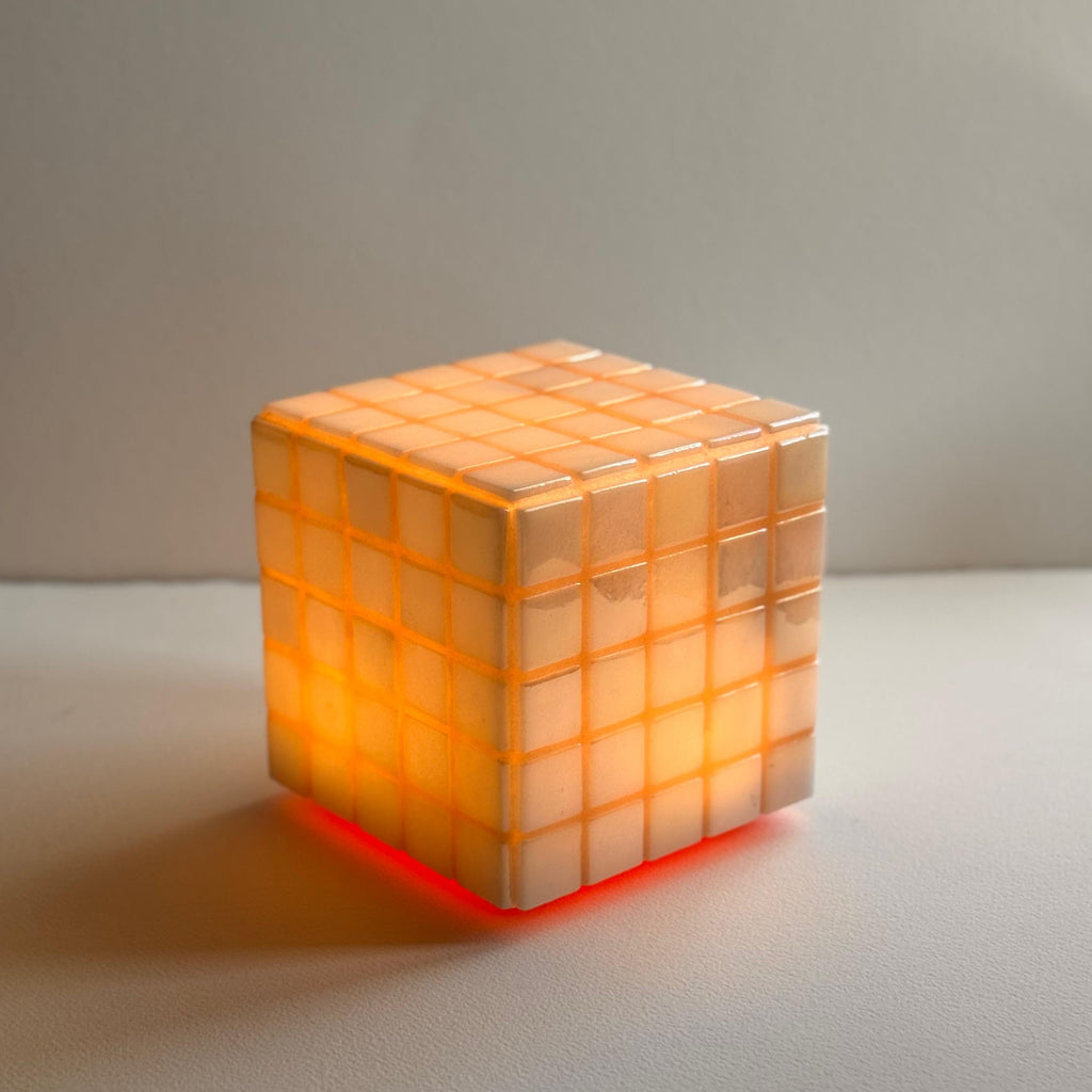 Mosaic Cube Lamp (Beige) - Handmade Ambient Light
