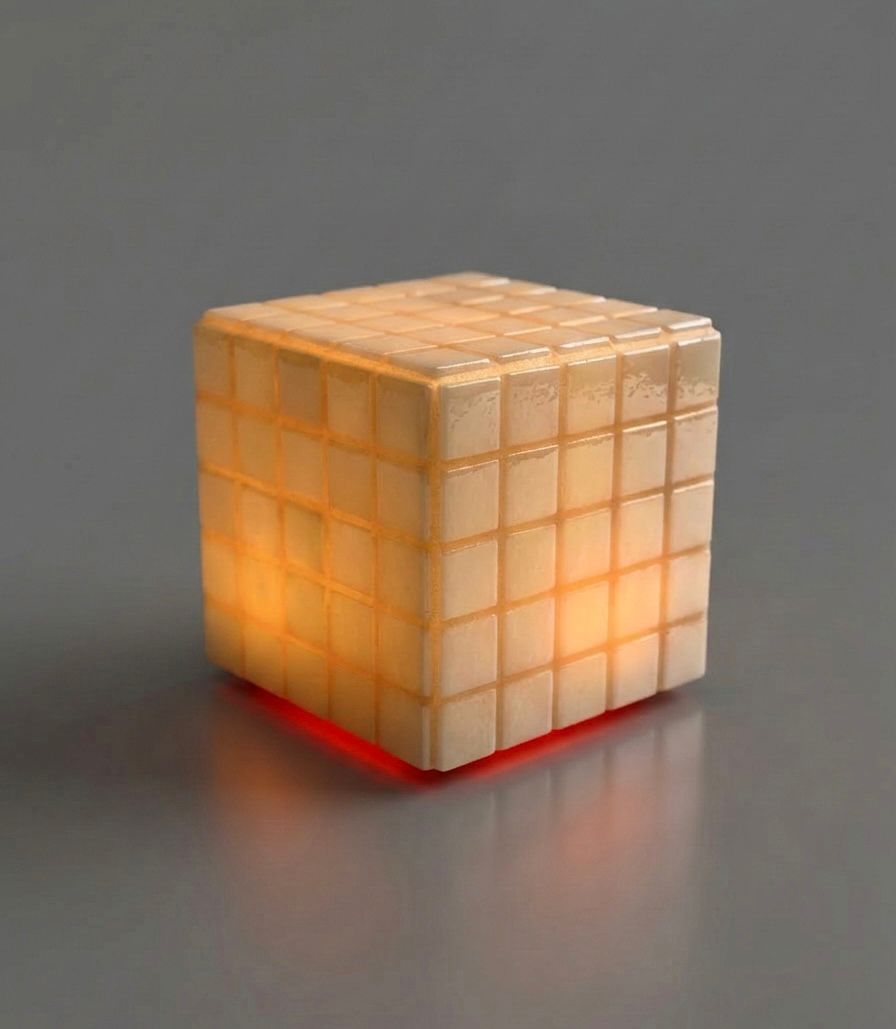 Mosaic Cube Lamp (Beige) - Handmade Ambient Light