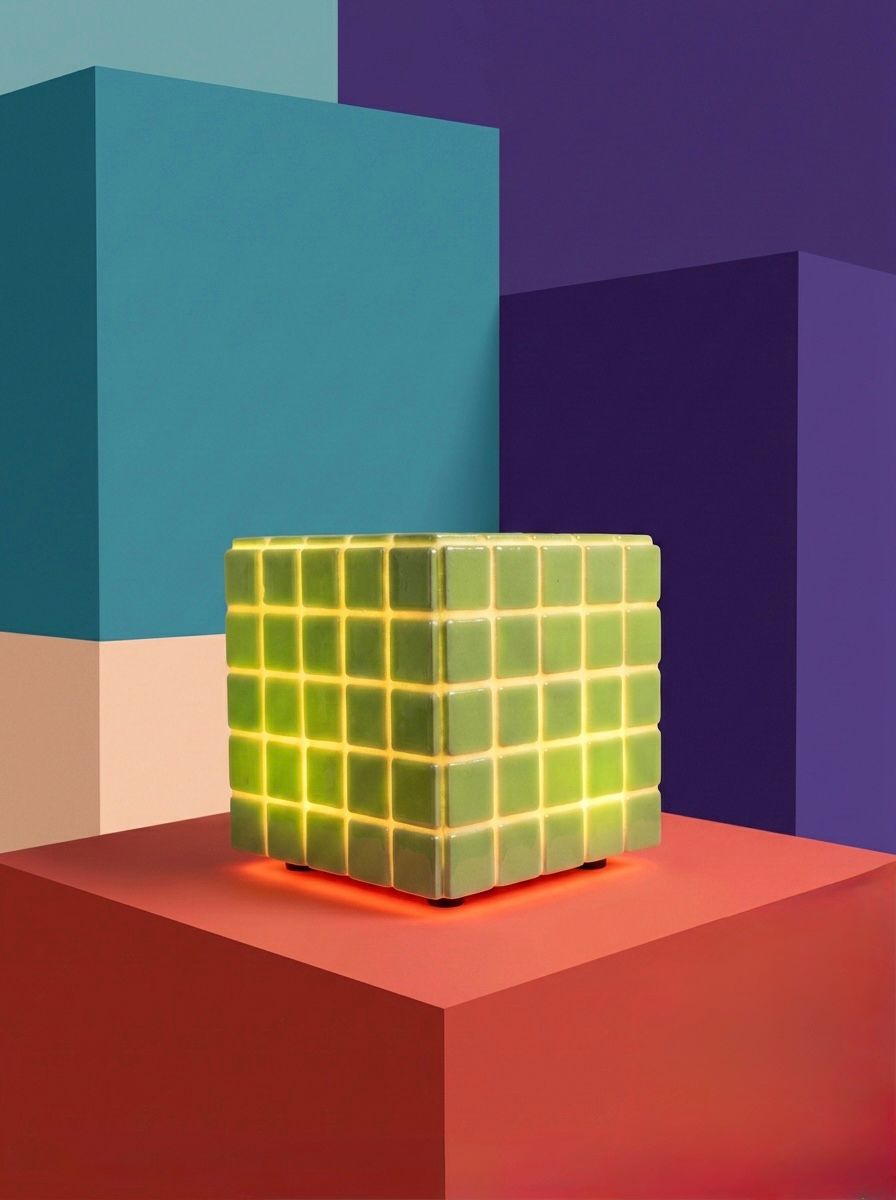 Mosaic Cube Lamp (Green) - Handmade Ambient Light
