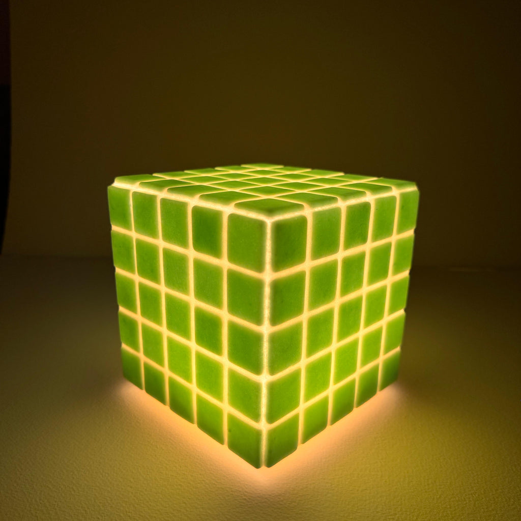 Mosaic Cube Lamp (Green) - Handmade Ambient Light