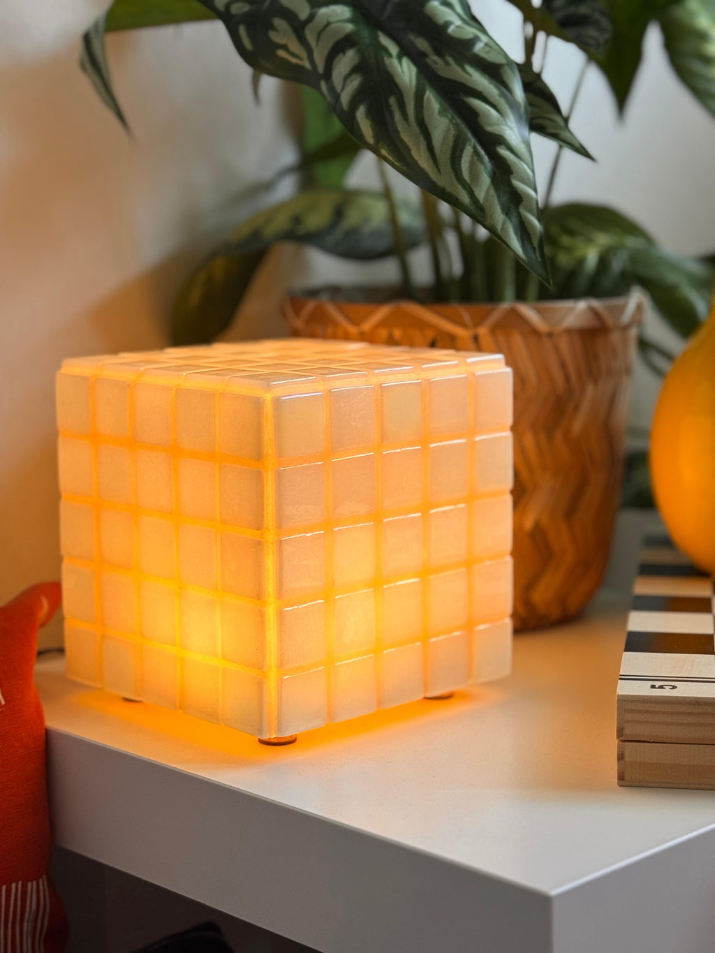 Mosaic Cube Lamp (Beige) - Handmade Ambient Light