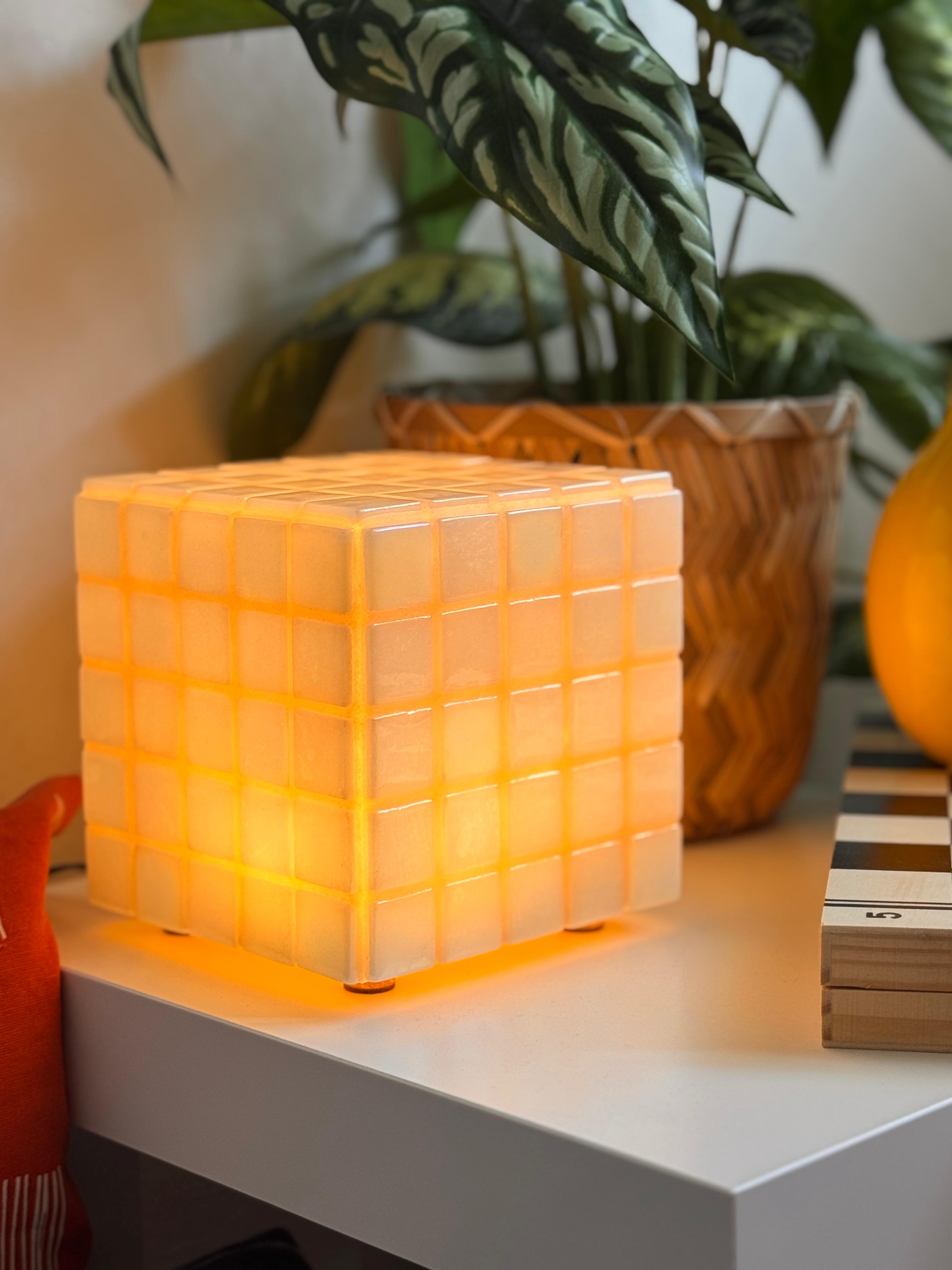Mosaic Cube Lamp (Beige) - Handmade Ambient Light