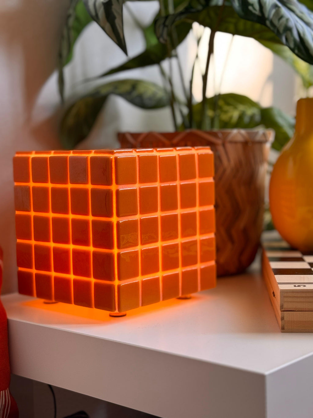 Mosaic Cube Lamp (Orange) – Handmade Ambient Light